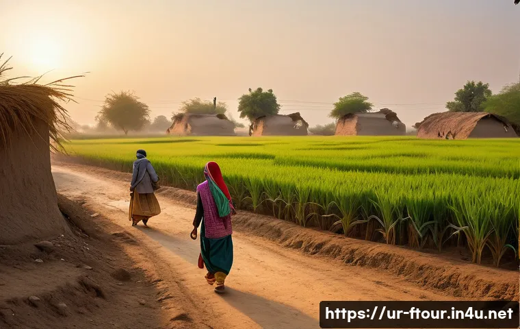 농촌관광지도사로서의 성장 스토리 - Rural Morning Serenity in a Punjabi Village**
"A tranquil, photorealistic scene depicting an early ...