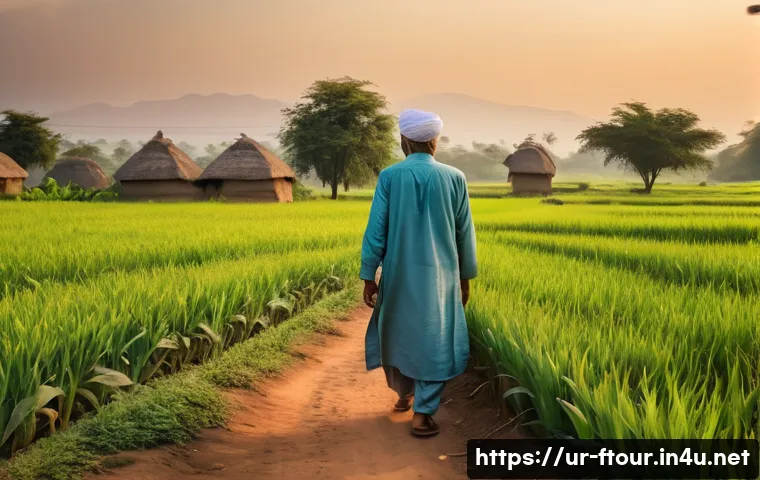 농촌관광지도사 직무 경험 공유 - **Prompt:** A serene rural landscape at golden hour, featuring a warm interaction between a local fa...