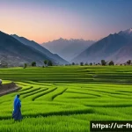 농촌관광지도사와 고객 니즈 분석 - **"A picturesque view of rural Pakistan's northern region during the golden hour. Rolling green terr...