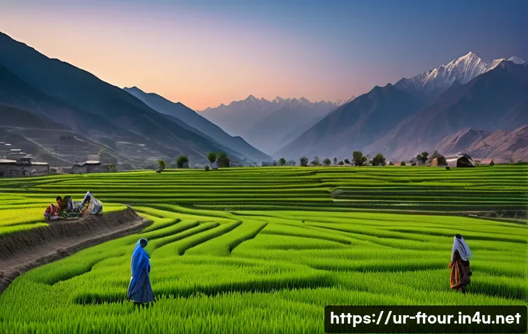농촌관광지도사와 고객 니즈 분석 - **"A picturesque view of rural Pakistan's northern region during the golden hour. Rolling green terr...